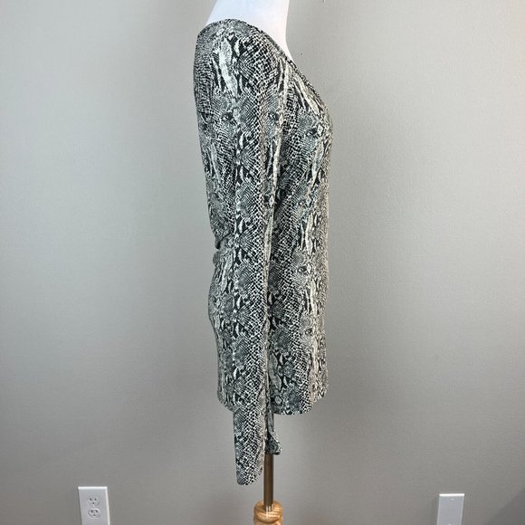 Norma Kamali Top Medium Black White Python Snakeskin Print Long Sleeve Jersey - Picture 3 of 9